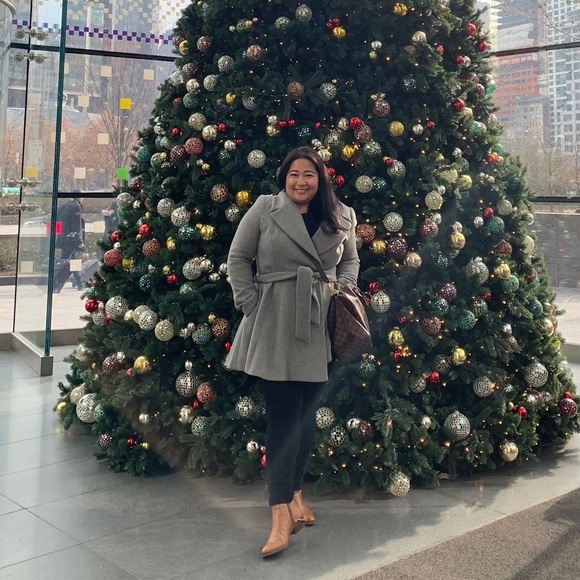 ASOS COAT JACKET US 14 GRAY PEPLUM SWING CHIC BELTED BUTTON CLOSURE MINT COND - Picture 3 of 14